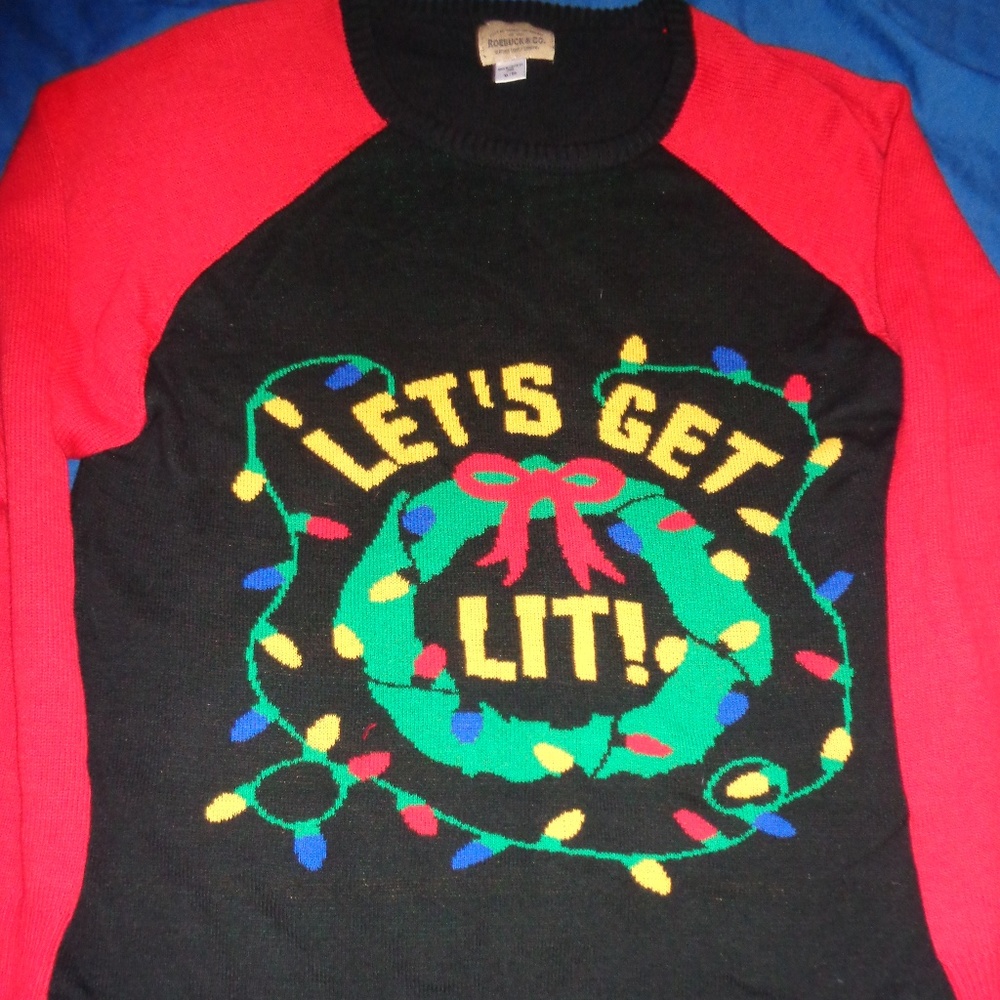 Roebuck Women' Ugly Christmas Sweater Let' Get Lit